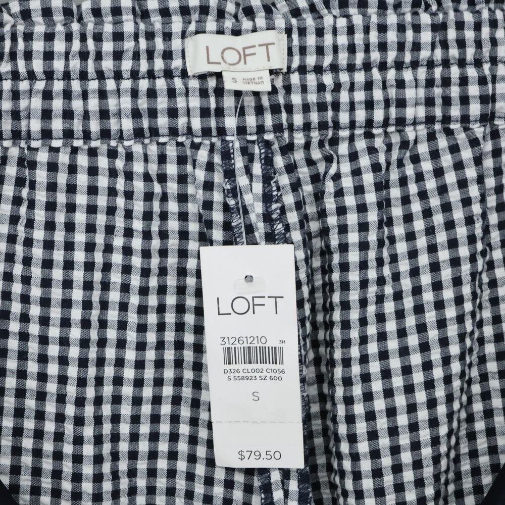 Loft Pants Womens Small Black White Seersucker Check Wide Leg Belt Beach New - Picture 11 of 12